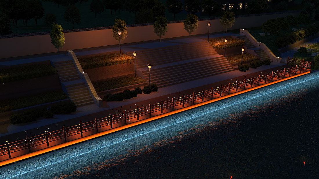 效果圖展示 山東省棗莊市市中區西沙河沿河景觀生態長廊夜景燈光工程設計