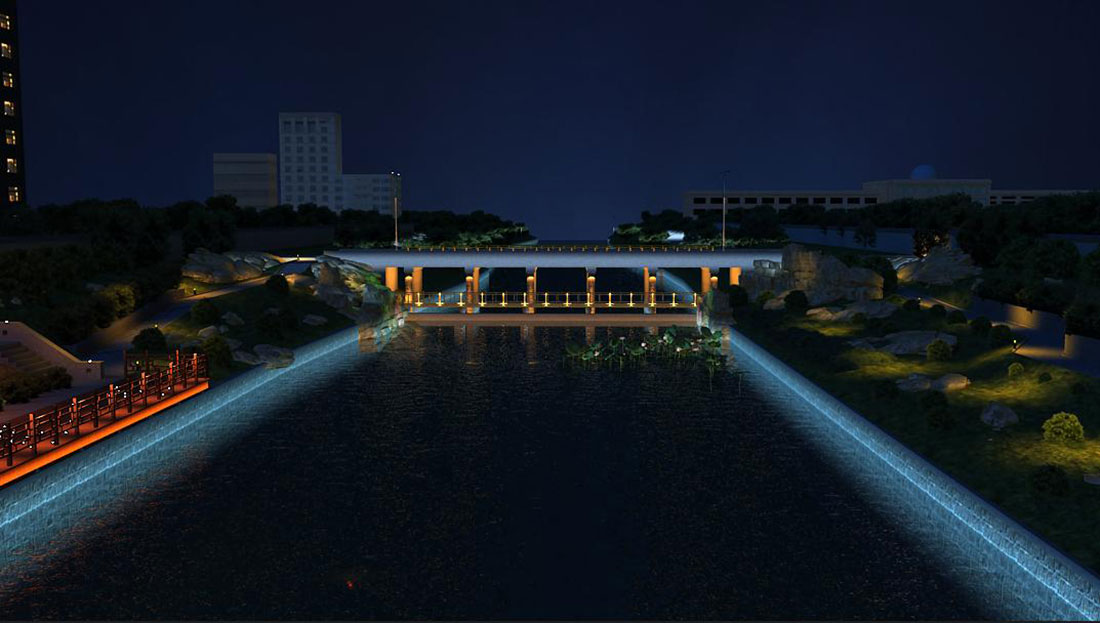 效果圖展示 山東省棗莊市市中區西沙河沿河景觀生態長廊夜景燈光工程設計